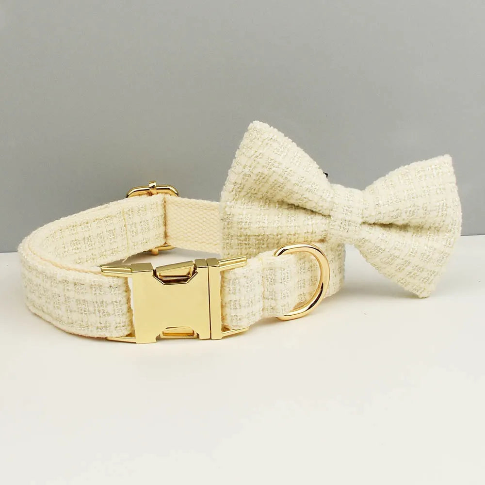White Dog Collar Luxury New Adjustable Dog Harness Dogs Leash Engravable Metal Buckle Set for Small and Medium Dogs Pet Supplies