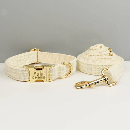 White Dog Collar Luxury New Adjustable Dog Harness Dogs Leash Engravable Metal Buckle Set for Small and Medium Dogs Pet Supplies
