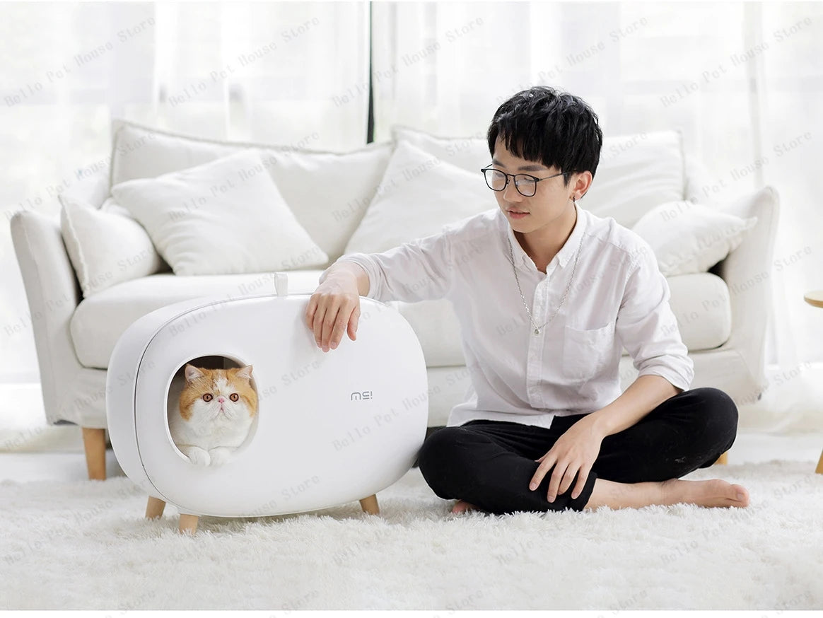 Mochi Shaped Pet Cat Litter Box Fully Enclosed Cat Litter Box Cat Toilet Pet Supplies Solid Color Style Pet Furniture