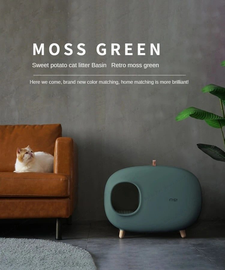 Mochi Shaped Pet Cat Litter Box Fully Enclosed Cat Litter Box Cat Toilet Pet Supplies Solid Color Style Pet Furniture