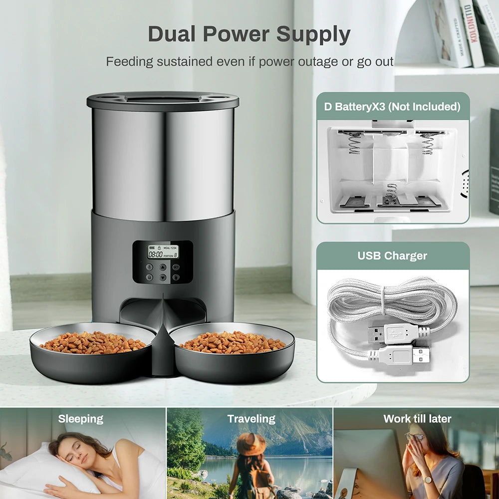 4L Automatic Pet Feeder Smart Dispenser For Cats And Dogs, Stainless Steel Bowl, Timed And Quantitative Feeding Pet Supplies