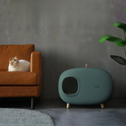 Mochi Shaped Pet Cat Litter Box Fully Enclosed Cat Litter Box Cat Toilet Pet Supplies Solid Color Style Pet Furniture