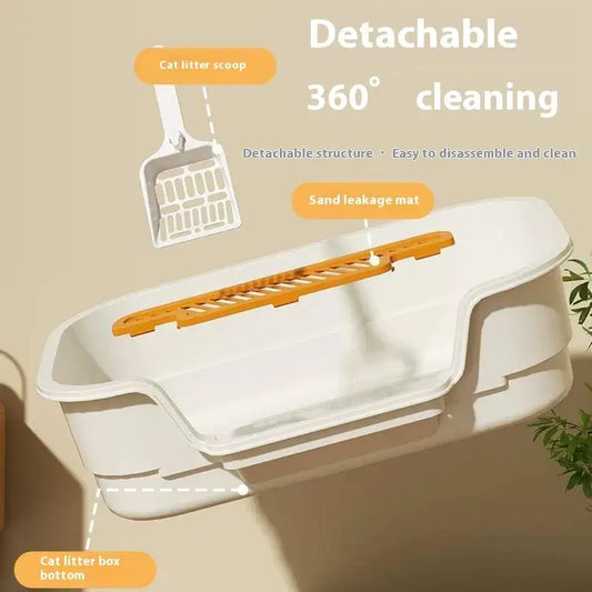 Large Capacity Multifunctional Cat Potty Semi Enclosed Anti-Splash Odor-Resistant Ventilated Cat Toilet Garbage Bin Pet Supplies