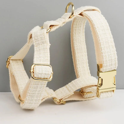 White Dog Collar Luxury New Adjustable Dog Harness Dogs Leash Engravable Metal Buckle Set for Small and Medium Dogs Pet Supplies
