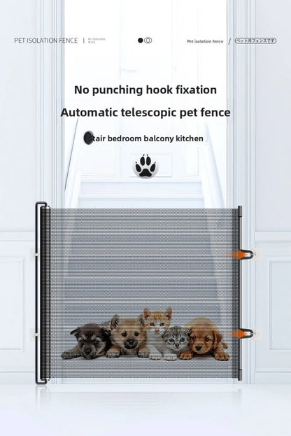 Retractable Barrier Fences Mesh Design Higher Design Mesh Stairs Gate Easy Install Punch-Free Dog Safety Fence Pet Supplies