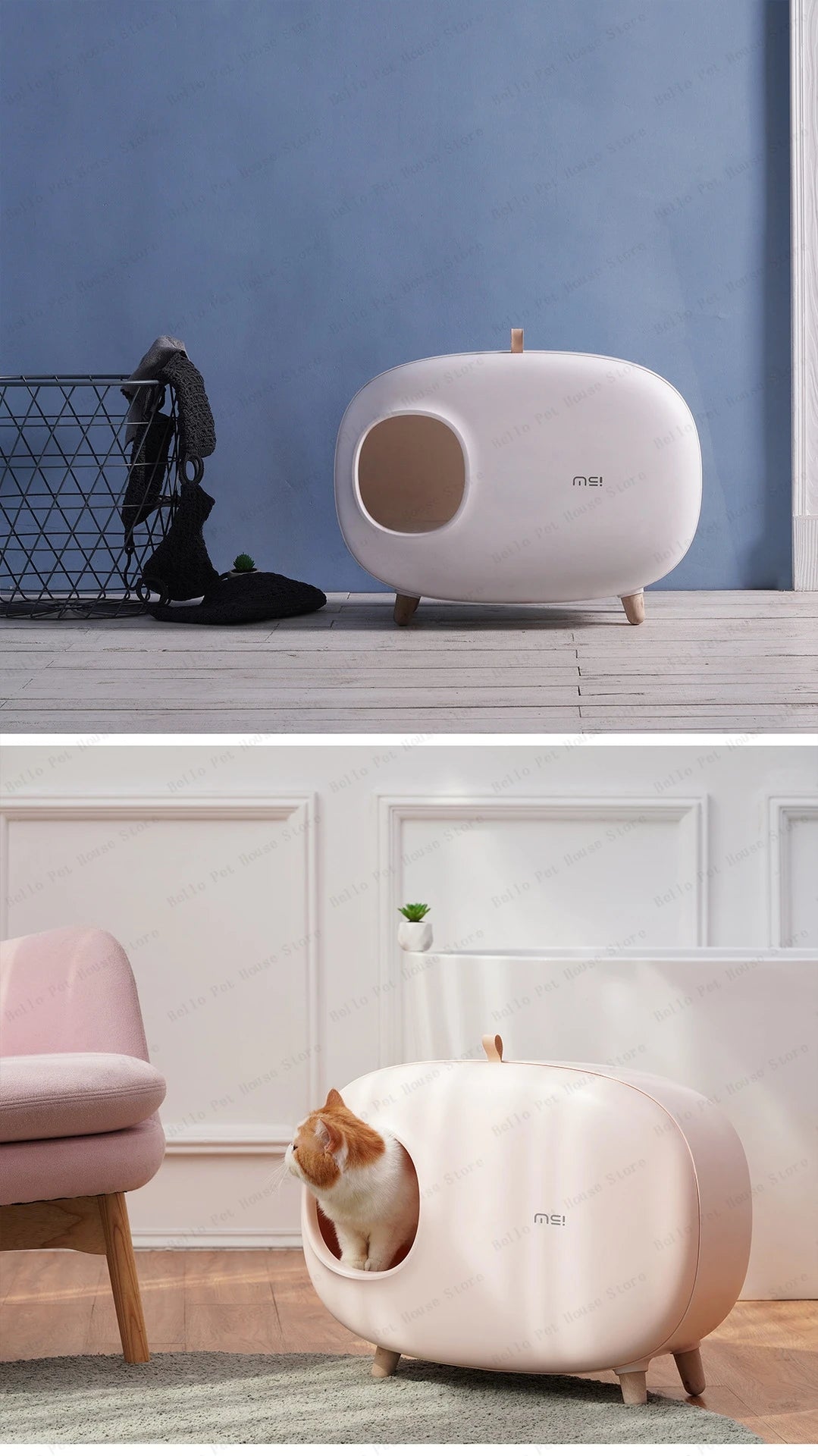 Mochi Shaped Pet Cat Litter Box Fully Enclosed Cat Litter Box Cat Toilet Pet Supplies Solid Color Style Pet Furniture