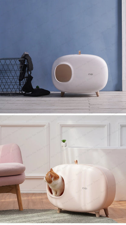 Mochi Shaped Pet Cat Litter Box Fully Enclosed Cat Litter Box Cat Toilet Pet Supplies Solid Color Style Pet Furniture