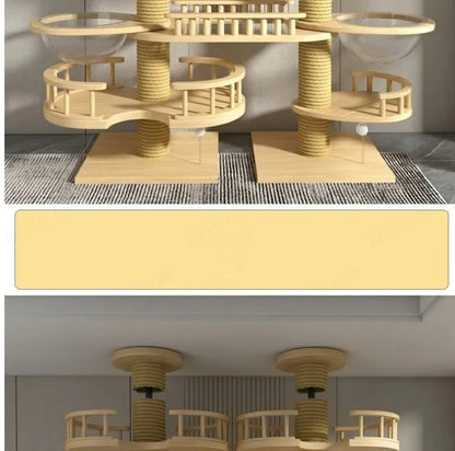 Double Pillar Cat Climbing Pillar Solid Wood Cat Cage Multifunctional Cat Stand Multi-layer Jumping Platform pet supplies