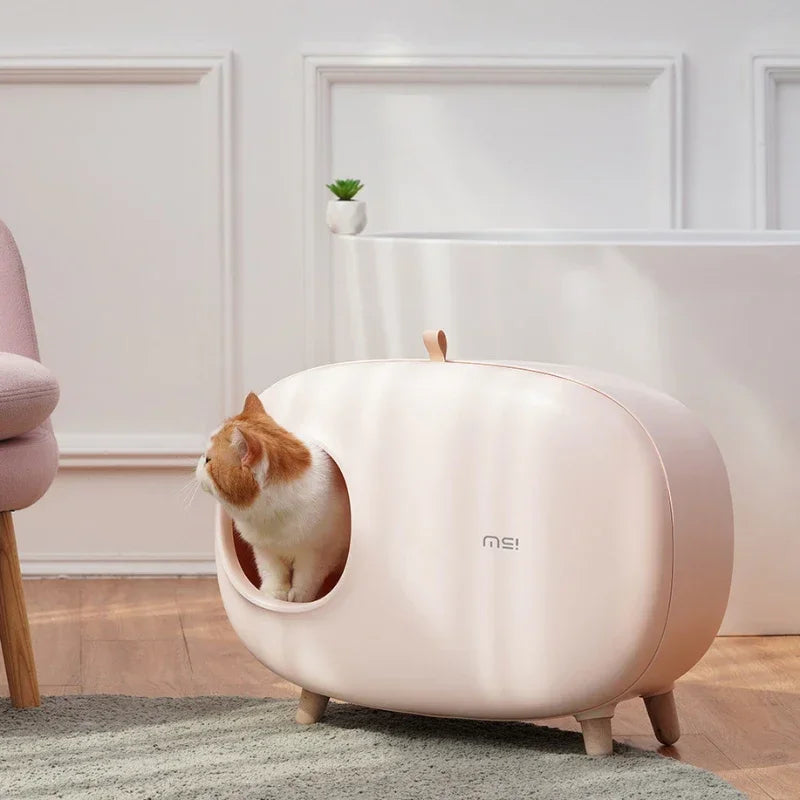 Mochi Shaped Pet Cat Litter Box Fully Enclosed Cat Litter Box Cat Toilet Pet Supplies Solid Color Style Pet Furniture