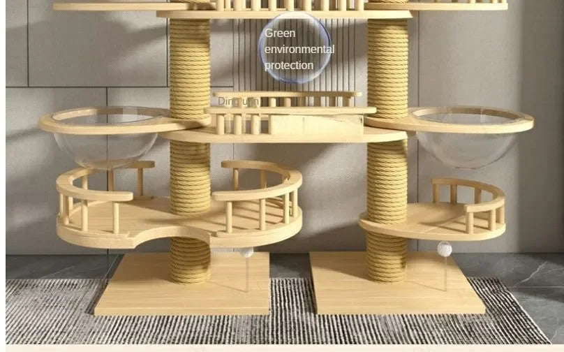 Double Pillar Cat Climbing Pillar Solid Wood Cat Cage Multifunctional Cat Stand Multi-layer Jumping Platform pet supplies