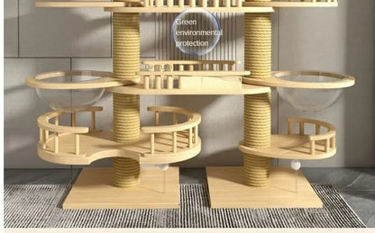 Double Pillar Cat Climbing Pillar Solid Wood Cat Cage Multifunctional Cat Stand Multi-layer Jumping Platform pet supplies