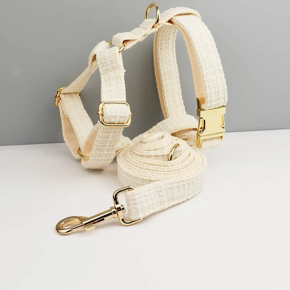 White Dog Collar Luxury New Adjustable Dog Harness Dogs Leash Engravable Metal Buckle Set for Small and Medium Dogs Pet Supplies