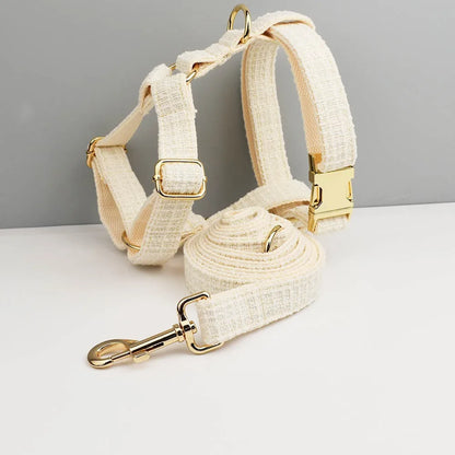 White Dog Collar Luxury New Adjustable Dog Harness Dogs Leash Engravable Metal Buckle Set for Small and Medium Dogs Pet Supplies