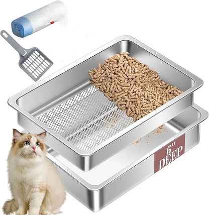 Stainless Steel Filter Cat Litter Basin Large Detachable Open Toilet Cat Bedpans Sifting Sand Cats Litter Tray Pet Supplies