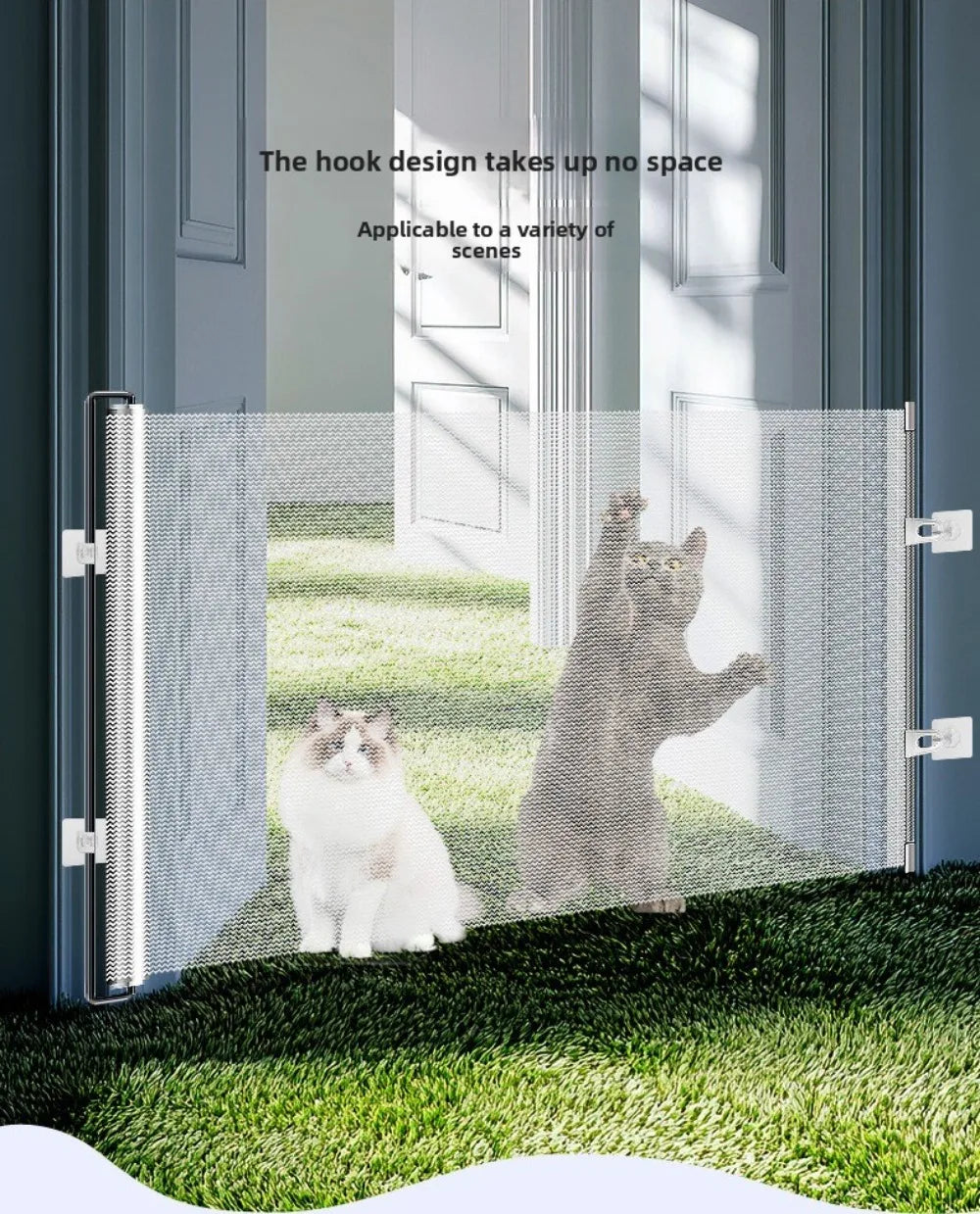 Retractable Barrier Fences Mesh Design Higher Design Mesh Stairs Gate Easy Install Punch-Free Dog Safety Fence Pet Supplies
