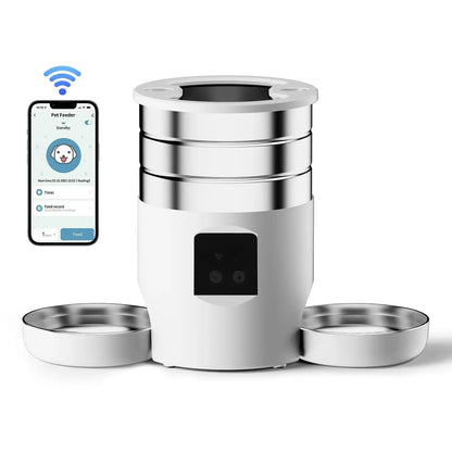 4.5L Automatic Cat Feeder With WiFi Button Smart Pet Cat/Dogs Food Dispenser Two Stainless Steel Bowls Feeder Pet Supplies