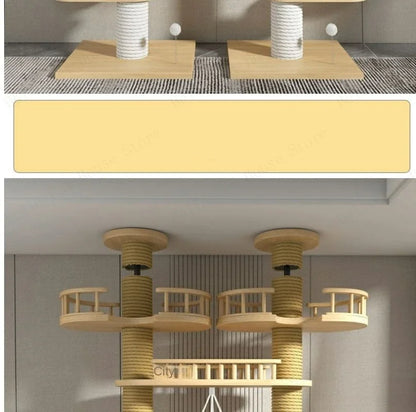 Double Pillar Cat Climbing Pillar Solid Wood Cat Cage Multifunctional Cat Stand Multi-layer Jumping Platform pet supplies