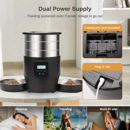 4.5L Automatic Cat Feeder With WiFi Button Smart Pet Cat/Dogs Food Dispenser Two Stainless Steel Bowls Feeder Pet Supplies
