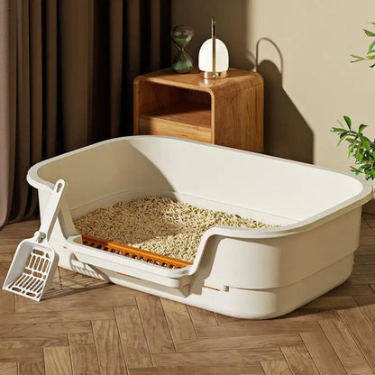 Large Capacity Multifunctional Cat Potty Semi Enclosed Anti-Splash Odor-Resistant Ventilated Cat Toilet Garbage Bin Pet Supplies