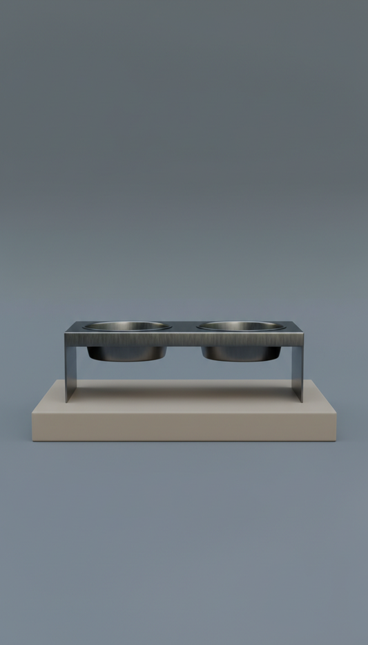 Brushed Metal Elevated Feeder Duo Bowl